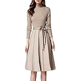 LAI MENG FIVE CATS Women's Elegant Knit Long Sleeve Sweater Stripes Pullover Fall Midi Dress