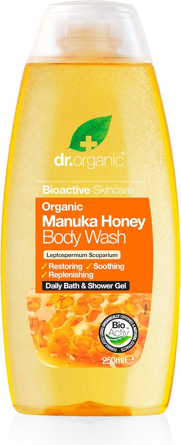 Dr Organic Manuka Honey Body Wash, Shower Gel, Dry Skin, Mens, Womens, Natural, Vegetarian, Cruelty-Free, Paraben & SLS-Free