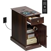 WLIVE Nightstand with Charging Station, Wood Bedside Table with Drawer and Storage Cabinet, Narrow End Tables with Hidden 2 USB Ports and 2 Outlets, Side Table for Bedroom, Espresso