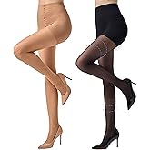 MANZI 2 Pairs Sheer Compression Pantyhose for Women 5-10mmHg Support Compression Stockings 30D Shaping Tights