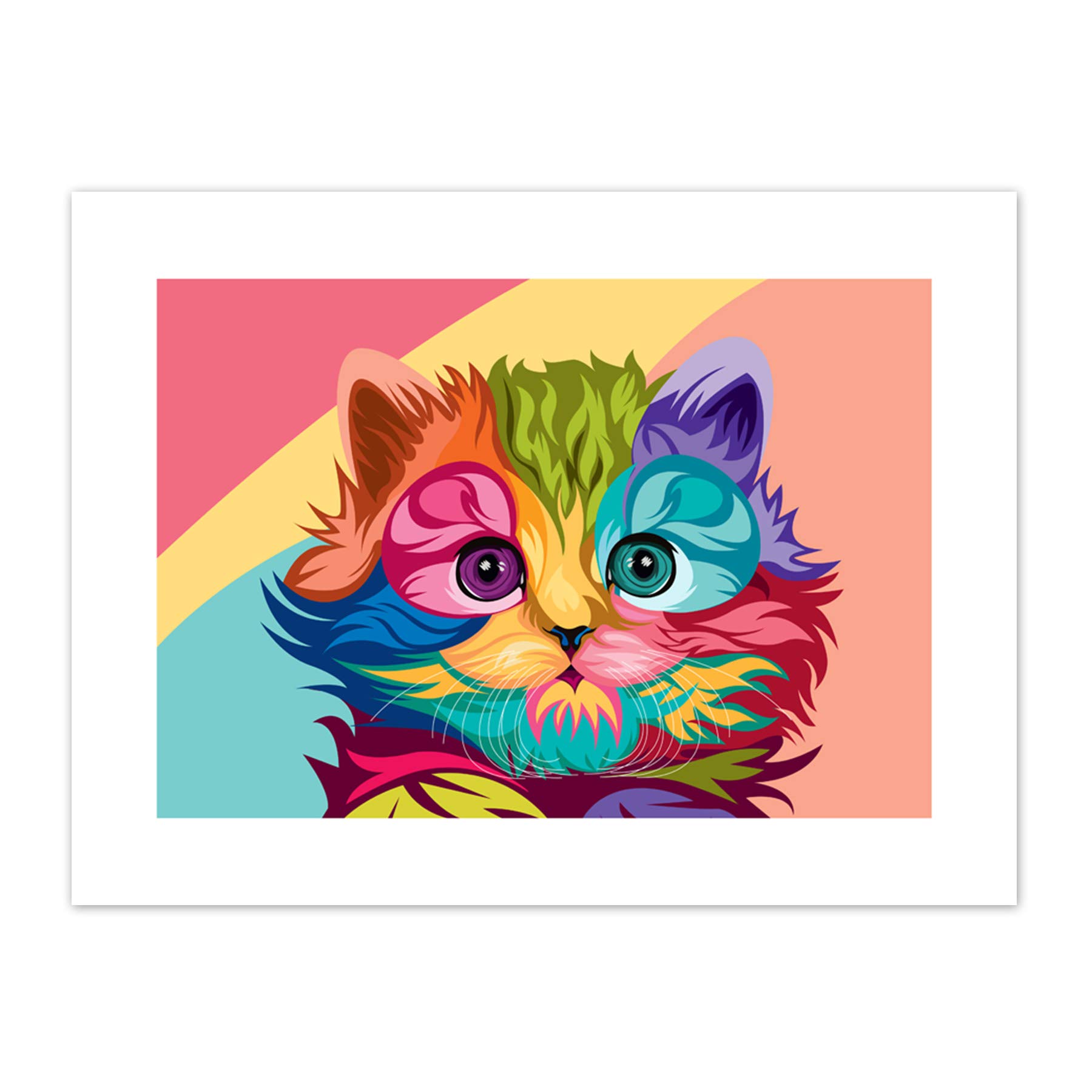Cat Illustration Cute Colourful Art Print Canvas Premium Wall Decor Poster