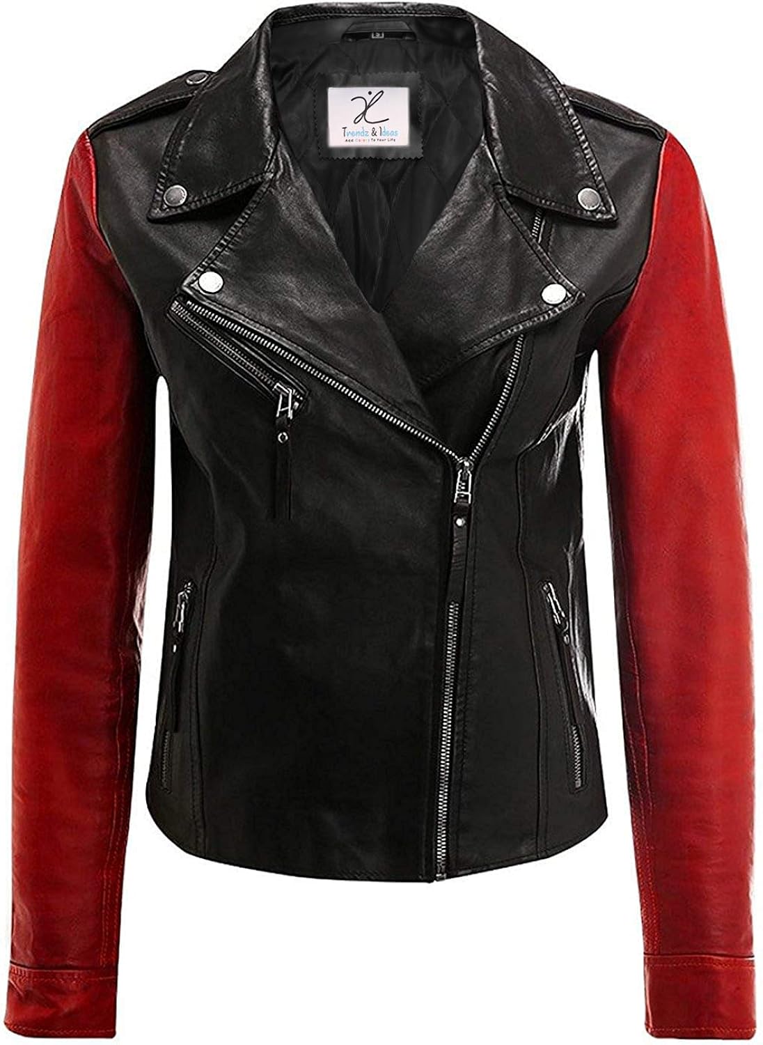 Trendz&ideas Amazing Red and Black Biker Leather Jacket for Women