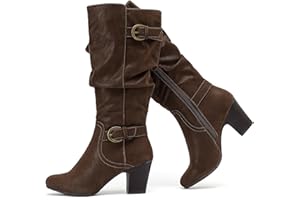 Ruiee Women's Slouchy Knee High Boots with Chunky Heel, Pointed Toe, Comfortable and Fashionable Fall Winter Boots for Women.