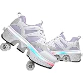 2-in-1 Roller Skate Shoes - Unisex Retractable Roller Skates with 4 Wheels,Skating Shoes for Indoor &amp; Outdoor Fun
