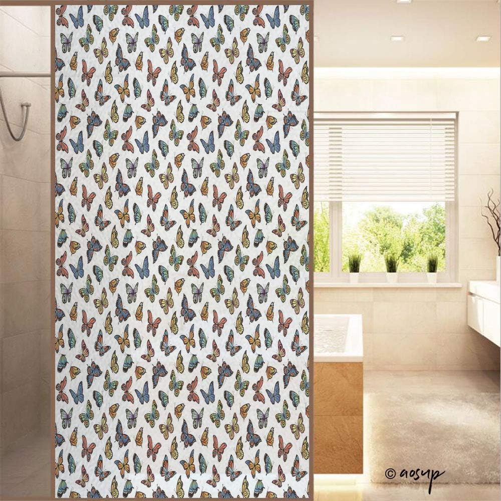 ShopHM Sticker 3D Privacy Glass Film No Glue, Butterflies Pattern,Multicolor,23.6" W x 47.2" H for Home & Office