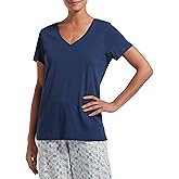 HUE Womens Sleepwell Basic Short Sleeve V-Neck T-Shirt for Lounging Or Sleeping, Made with Temperature Regulating Technology