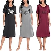 FEREMO 3 Pack Nightgowns for Women Soft Print Womens Nightshirts Short Sleeve Sleepwear