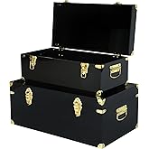Vixdonos Acrylic Storage Chest Decorative Trunk Set of 2 Large Box College Dorm Organizer with Hardware Hasps and Handle for Home Deocr,23.7X14.2X9.5 Inches,Black