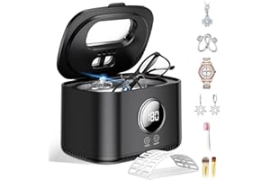 MQOMQO Ultrasonic Jewelry Cleaner, 47kHz Ultrasonic Retainer Cleaner Machine, 600ml Dental Cleaning Pod with 5 Modes, Dual Brush Ports and U-V Lights, Digital Timer for Eyeglasses, Rings, Watch Strap