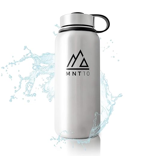 MNT10 Edelstahl Trinkflasche 500ml & 1000ml I Premium Isolierflasche für Wandern, Fitness, Fahrrad, Schule und Büro I Wasserf