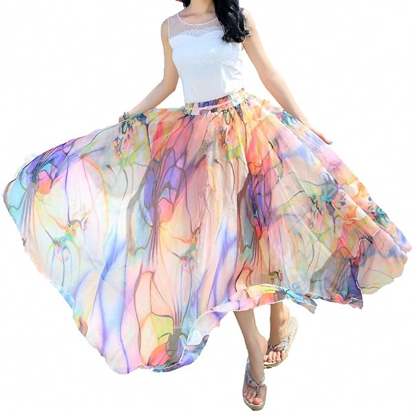 Afibi Women's Chiffon Maxi Skirt - Floor Length, High Waist, Big Hem For Beach & Casual Wear - View #6