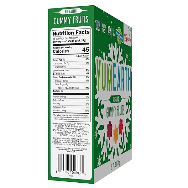YUMEARTH HOLIDAY ORGANIC GUMMY FRUITS 15CT BOX ALLERGY FRIENDLY CHRISTMAS CANDY, DYE FREE, GLUTEN FREE, NON GMO FRUIT SNACKS