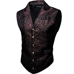 Barry.Wang Mens Black Red Paisley Victorian Suit