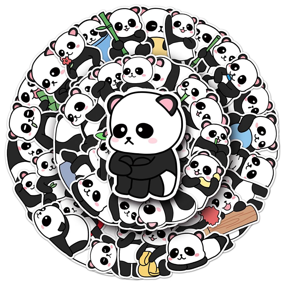 Lovely Panda Vinyl Stickers, 50 PCS Waterproof Illustrated Animal Decals for Laptops, Scrapbooking, Journals, Notebooks, Water Bottles, Suitcases, Phones & DIY Decor