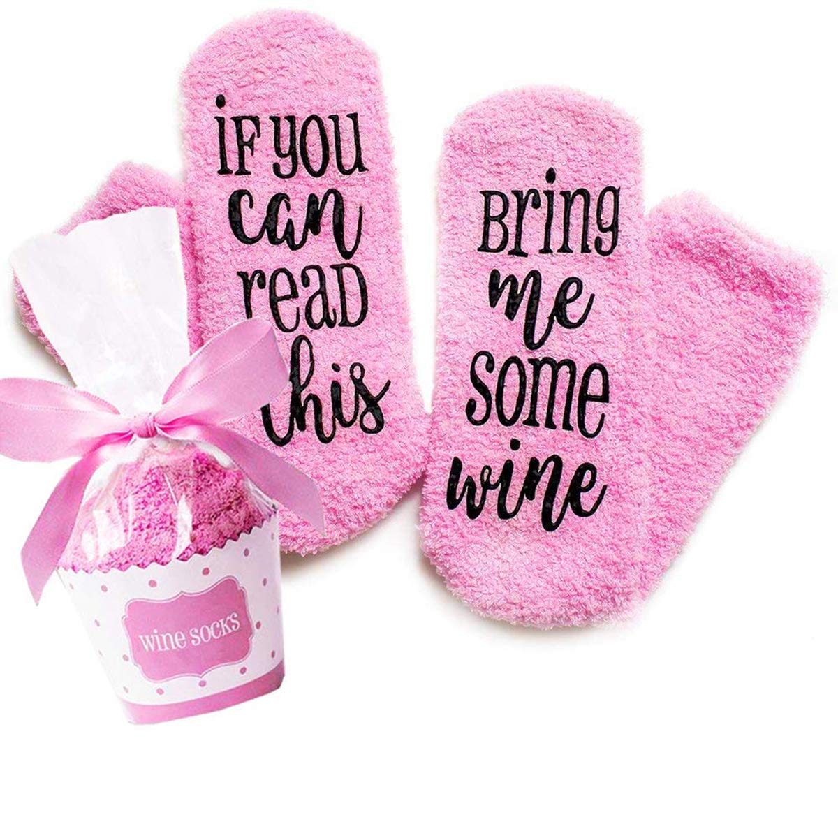 Himozoo “If You Can Read This Bring Me Some Wine ” Funny Fluffy Socks Gift Cupcake Packaging Warm Cotton Novelty Gifts For Women Wife Mum Romantic Present Wine Lover
