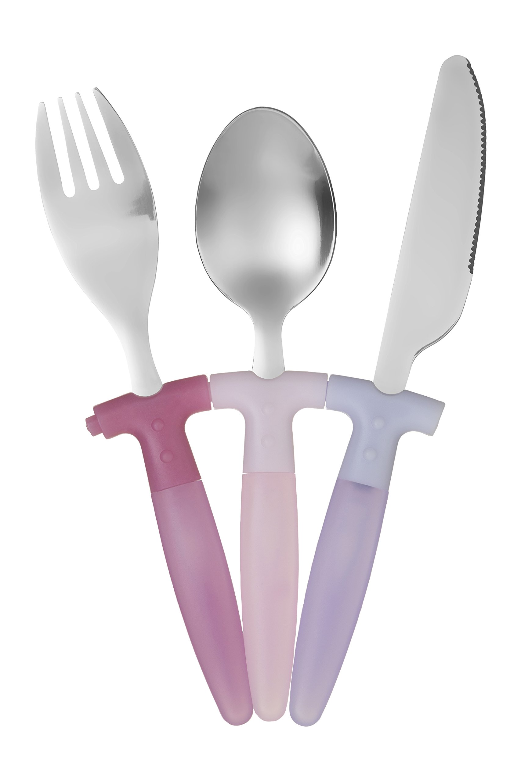 Premier Housewares Children's Cutlery Set, Stainless Steel, 3-Pieces - Pink/Purple