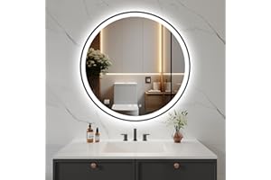 LOVESPEJO 32" Round Black LED Mirror for Bathroom with Front and Backlit, Anti-Fog Bathroom Mirror with Lights, Stepless Dimmable, 3 Color LED Bathroom Mirror, UL Listed, IP54 Waterproof