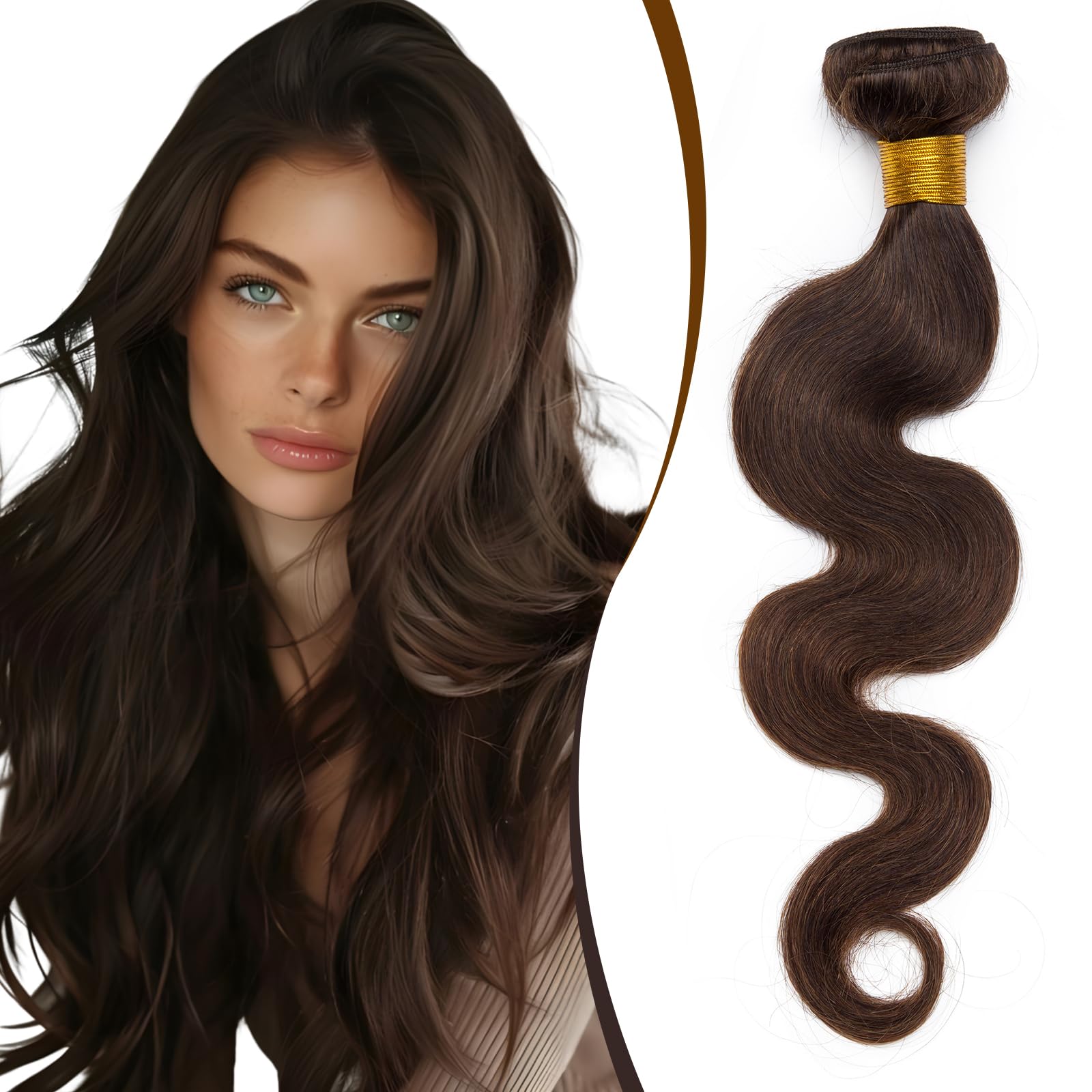 Elailite Curly Hair Weave Bundles Real Human Hair Weft Hair Extensions 100% Natural Remy Hair No Clips Body Wave 1 Bundle 100g - #02 Dark Brown - 12 Inch — image 1