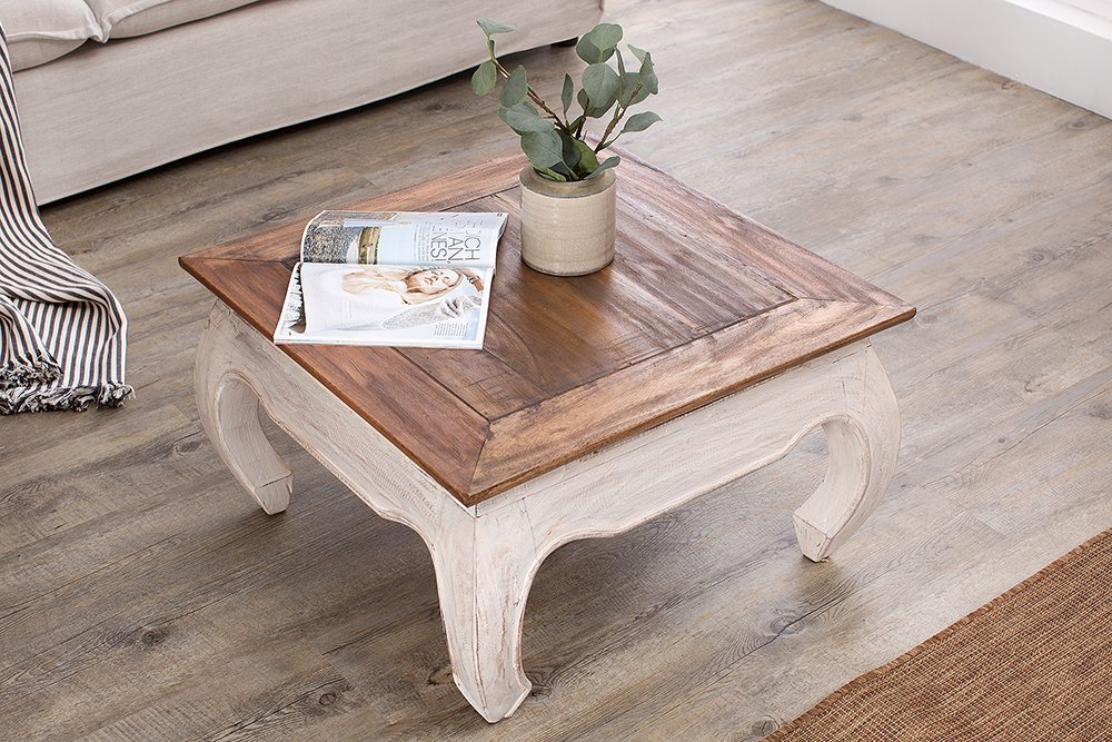 Edler Couchtisch La Fleur 60cm Mahagoni Beistelltisch Shabby Chic Weiss Opium Landhausstil