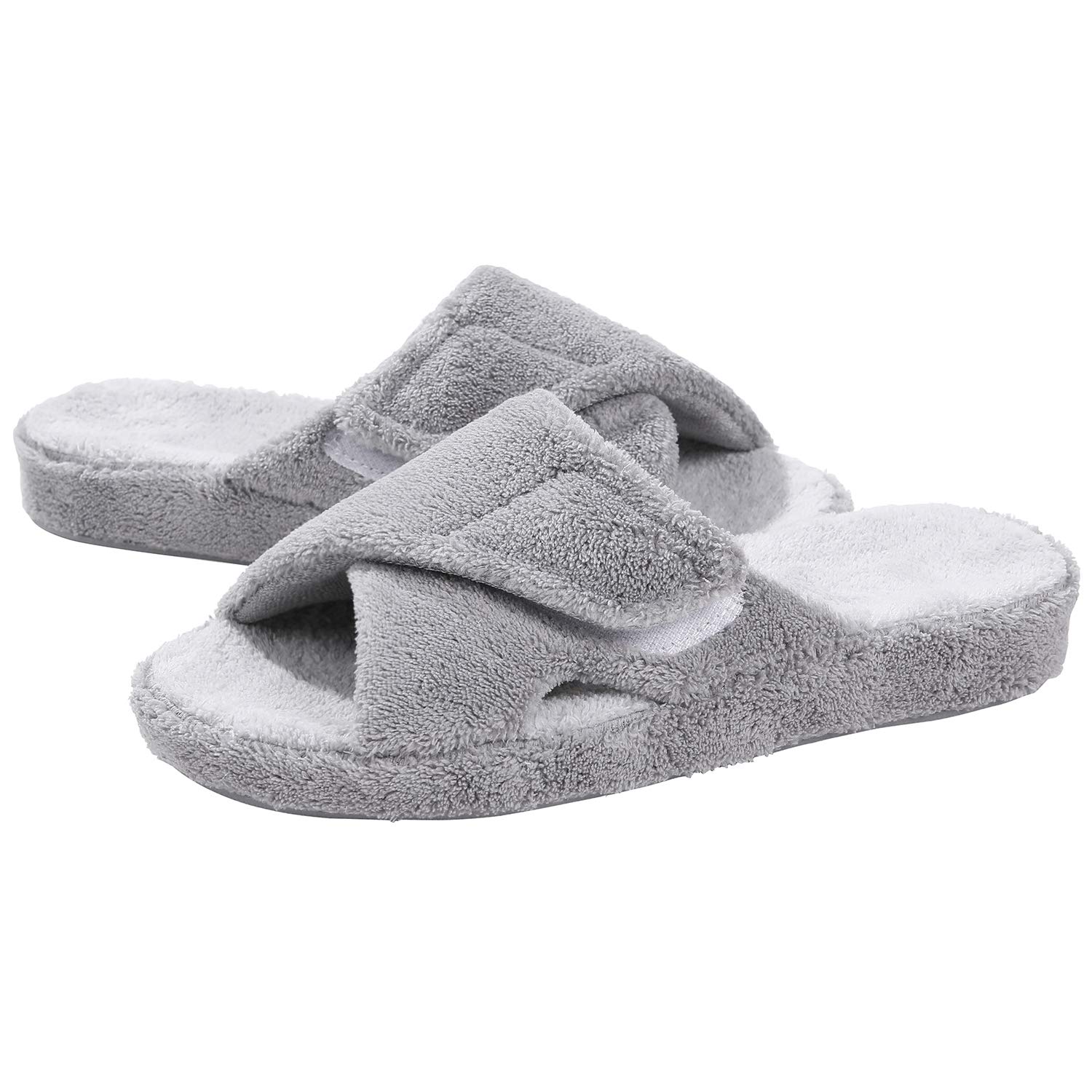 Adjustable House Slippers with Arch Support Open Toe Fuzzy Slide Sandals