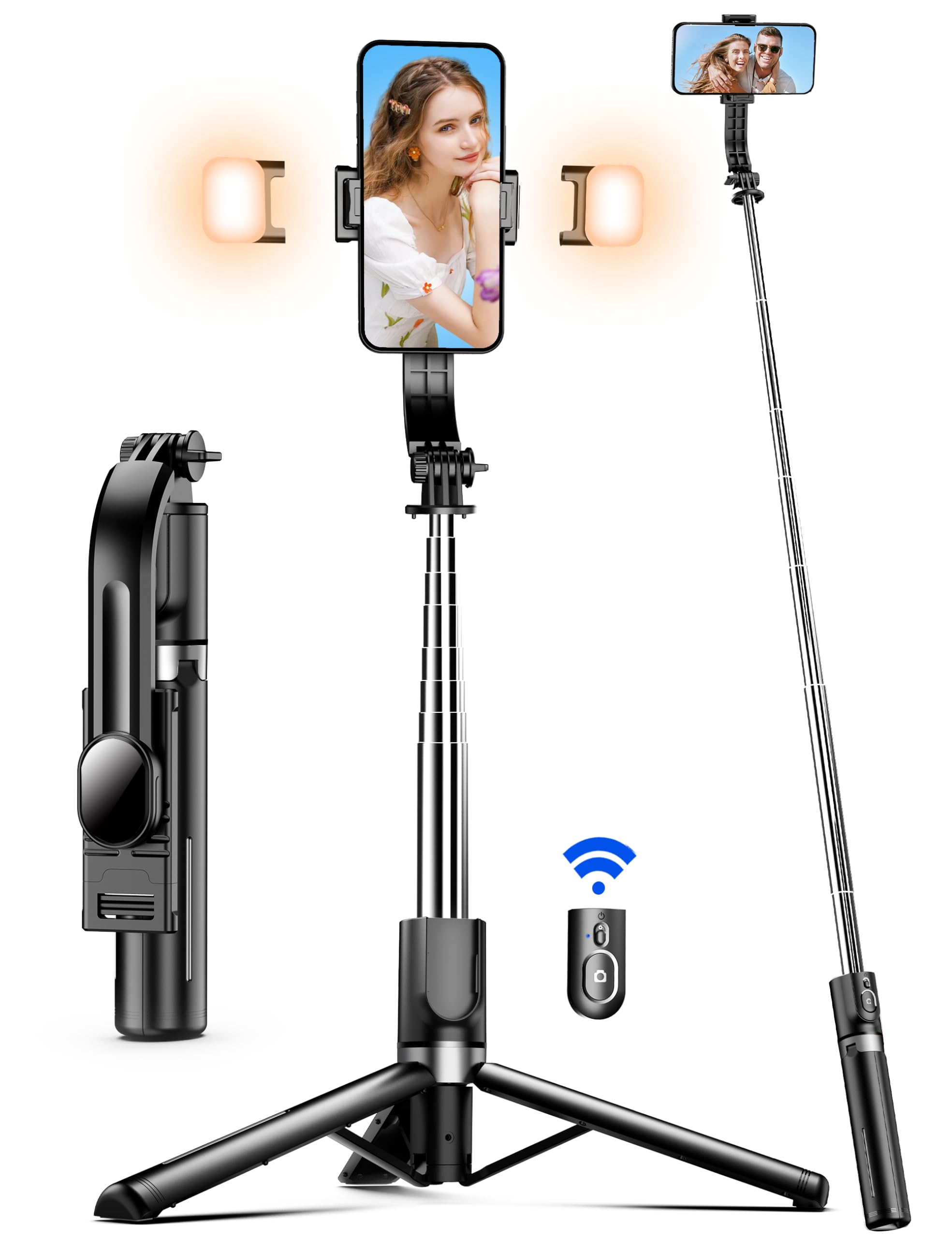 45" Selfie Stick Tripod with 2 Lights, Extendable 5