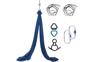 SKYPHAROS Aerial Silks Yoga Swing Set - 9/11 Yards Aerial Yoga Hammock Kit Anti-Gravity Flying for Fitness, Low/Non Stretch Nylon Tricot Fabric Hardware Included for Dance