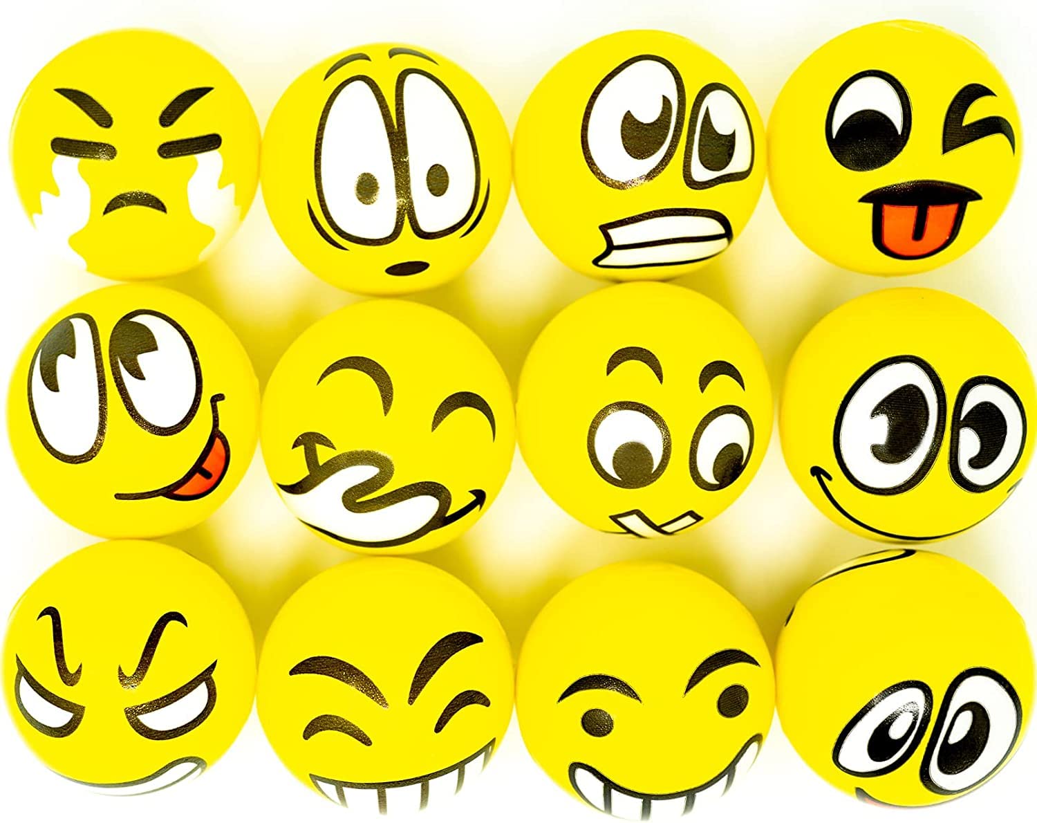 SHATCHI 24 x Happy Yellow Balls - Light weight Foam Stress Relief Balls Party Bag Fillers Ball Imoji Toys Indoor Outdoor, 6cm