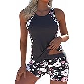 MODLILY Sporty Tankini Swimsuits for Women, Cut Out High Stretch Bathing Suits, Slim Tank Top with Boyshorts