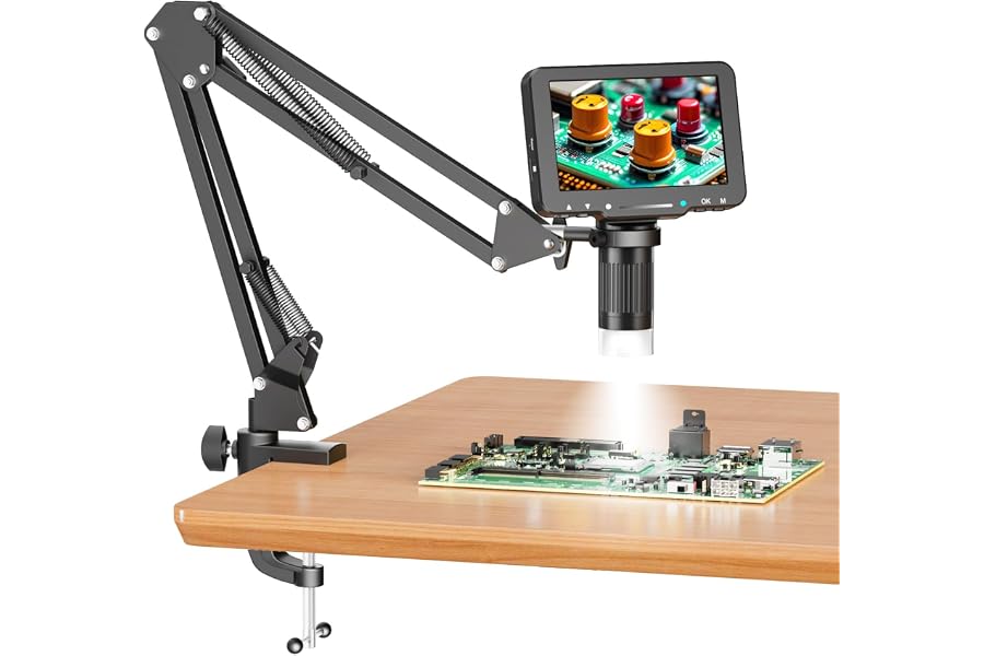 Aikokkl 5" LCD Digital Soldering Microscope with Flexible Stand, 1000X Magnification for Electronics Repair & Coins, 1080P PC View, 8 LEDs (Micro SD Card Not Included)