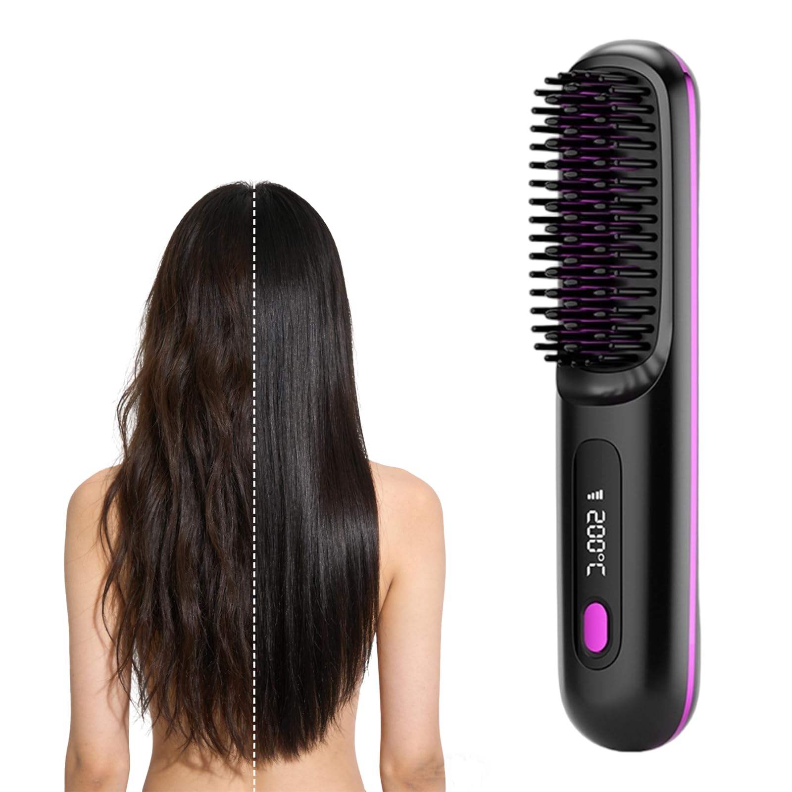 Photo 1 of 2026 New Go Brush Pro for Short Hair, Portable Straightener Brushs for Travel, with LCD Temperature Display?Fast Heating Cordless Styling Tools (Black)