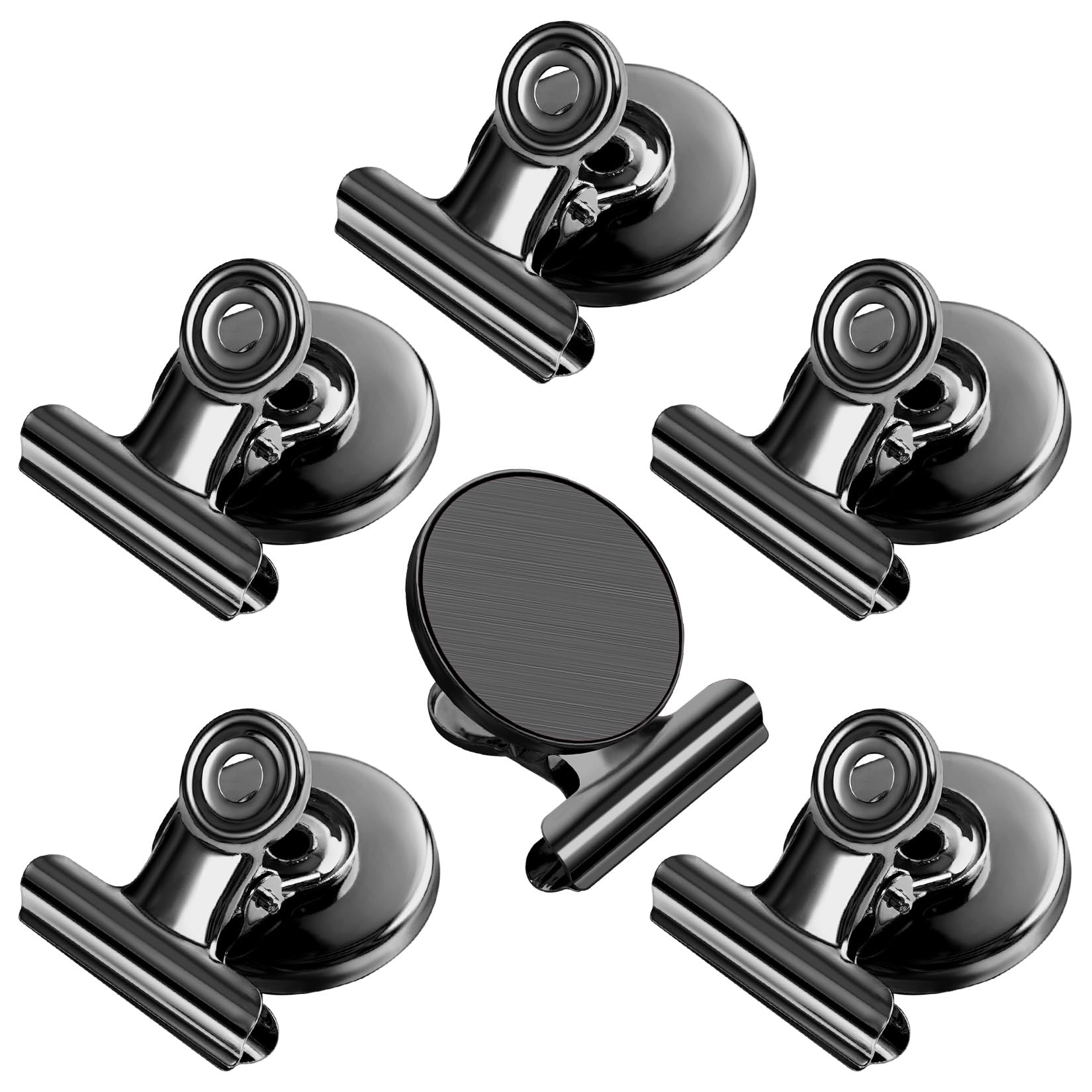 FINDMAG 6 Pack Black Fridge Magnet Clips, Magnets with Clips, Magnetic Clip Heavy Duty, Magnets for Refrigerator, Strong Magnets for Whiteboard, Clip Magnets for Office, Locker, Display, Classroom