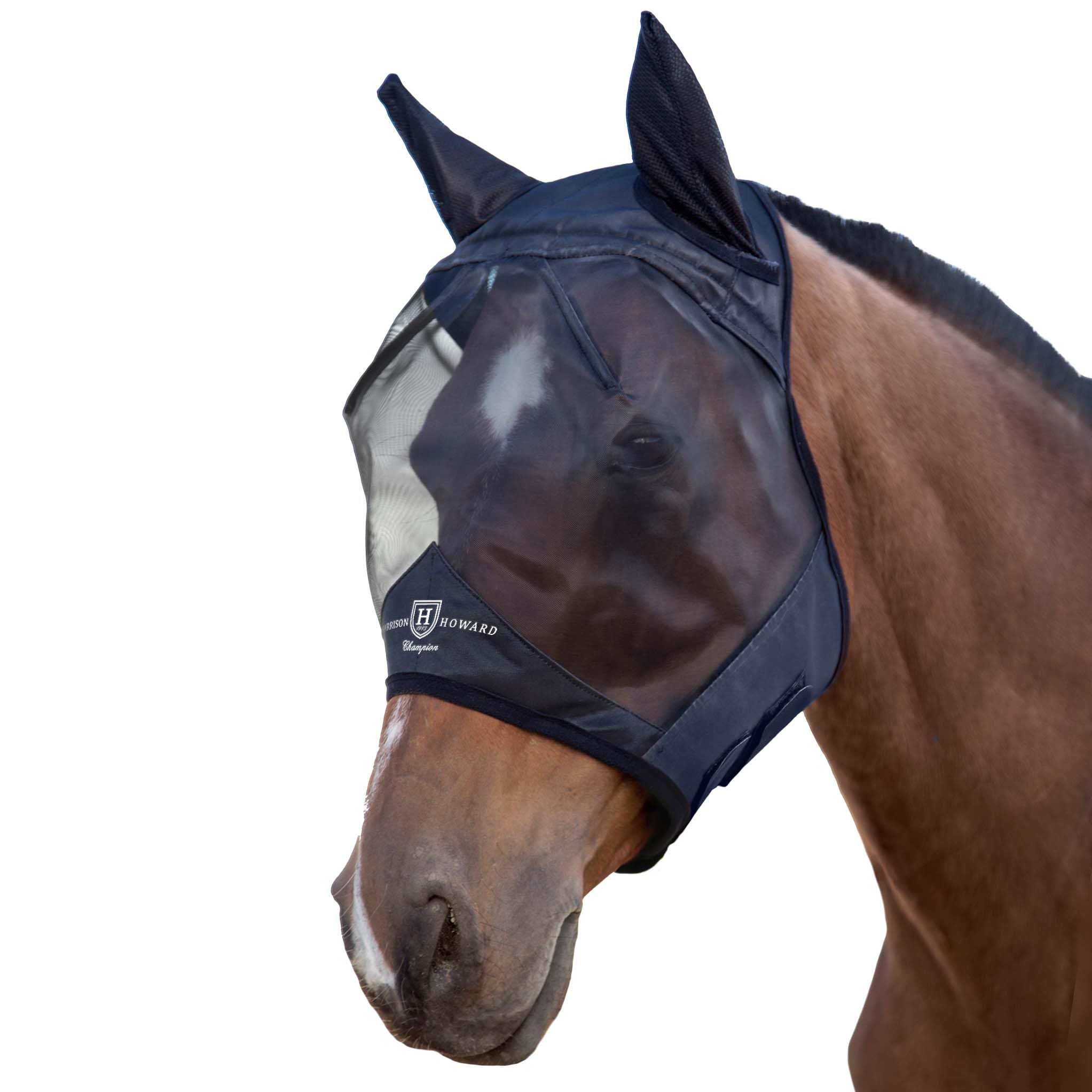 Harrison Howard CareMaster Midge-proof Fleece Padding Horse Fly Mask Half Face with Ears Black XL Extra Full Size