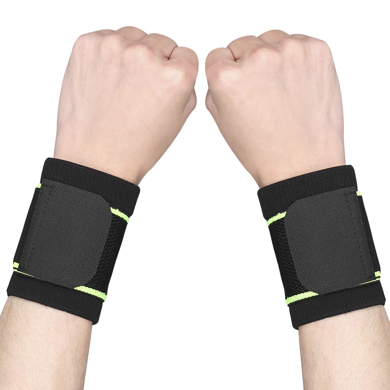 Yasdyri Wrist Supports Adjustable 2 Pack Wrist brace Compression Wrist Strap for Tendonitis, Arthritis, Sports Injuries, Wrist Pain Relief, Working, yping, Cycling, Yoga for Women and Men (Green, L)