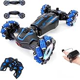 WJWMIRC 4WD Remote Control Gesture Sensor Car, Presents for 8-12 boy | Double-Sided Rotating 360&deg; Flips Drift , with Lights Music, RC Stunt Twist Car Birthday Presents for 8-12 Kids (Blue)