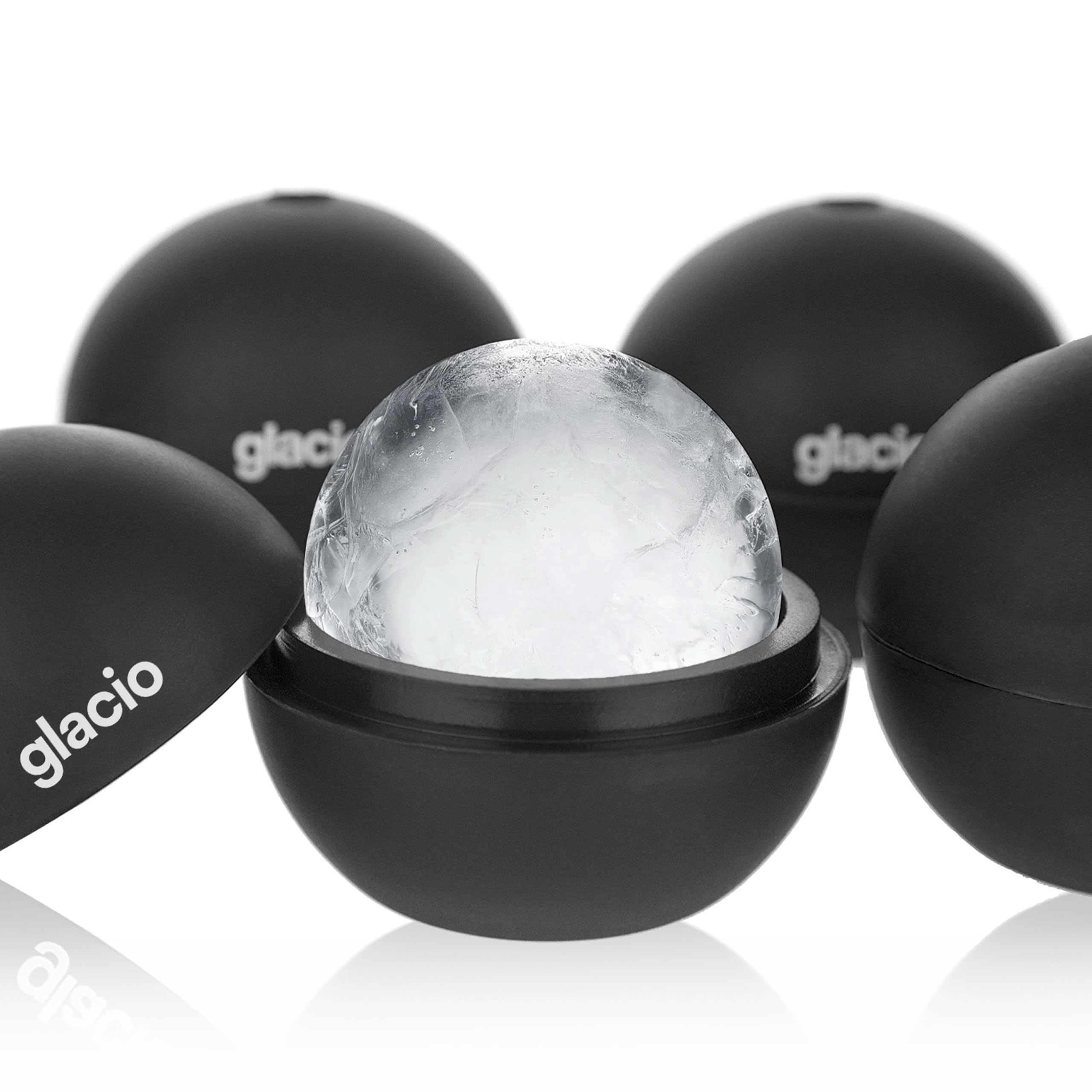 glacio Large Silicone Ice Sphere Mould - Round Ice Cube Mould - Makes 2.5 Inch Ice Balls - 4 Pack
