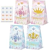 24 Pcs Princess Prince Party Gift Bags with Stickers,Castle Themed Birthday Party Favor Bags for Princess Prince Party,Gender Reveal & Wedding Decorations Supplies