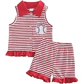 Dobeiokal Toddler Baby Girl Summer Clothes Baseball/Golf/Football Print Sleeveless Tank Tops Shorts Sets Cute Summer Outfits