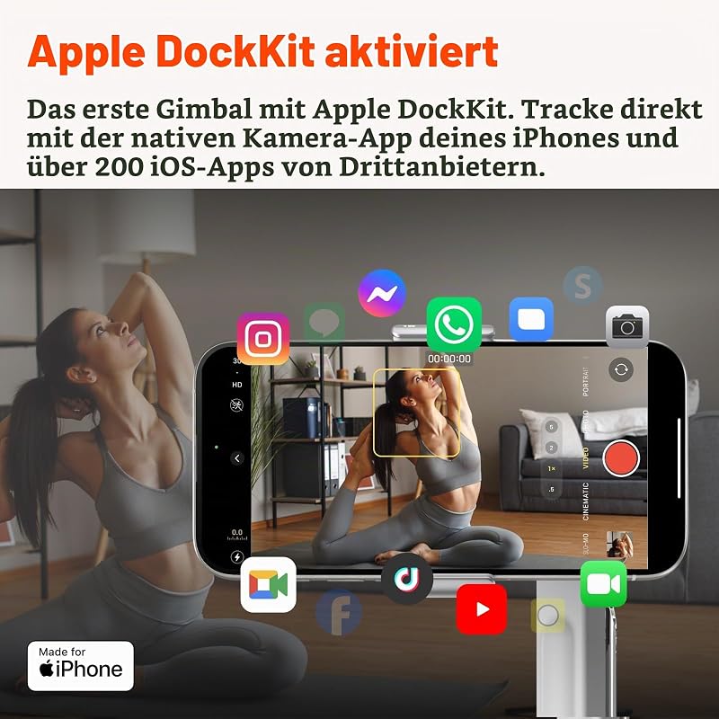 Flow Pro - KI-gestützter Smartphone-Gimbal-Stabilisator mit 3-Achsen, Apple DockKit-Integration, Unbegrenztes 360°-Schwenk-Tracking, Stativ integriert, Zusammenklappbar & mobil