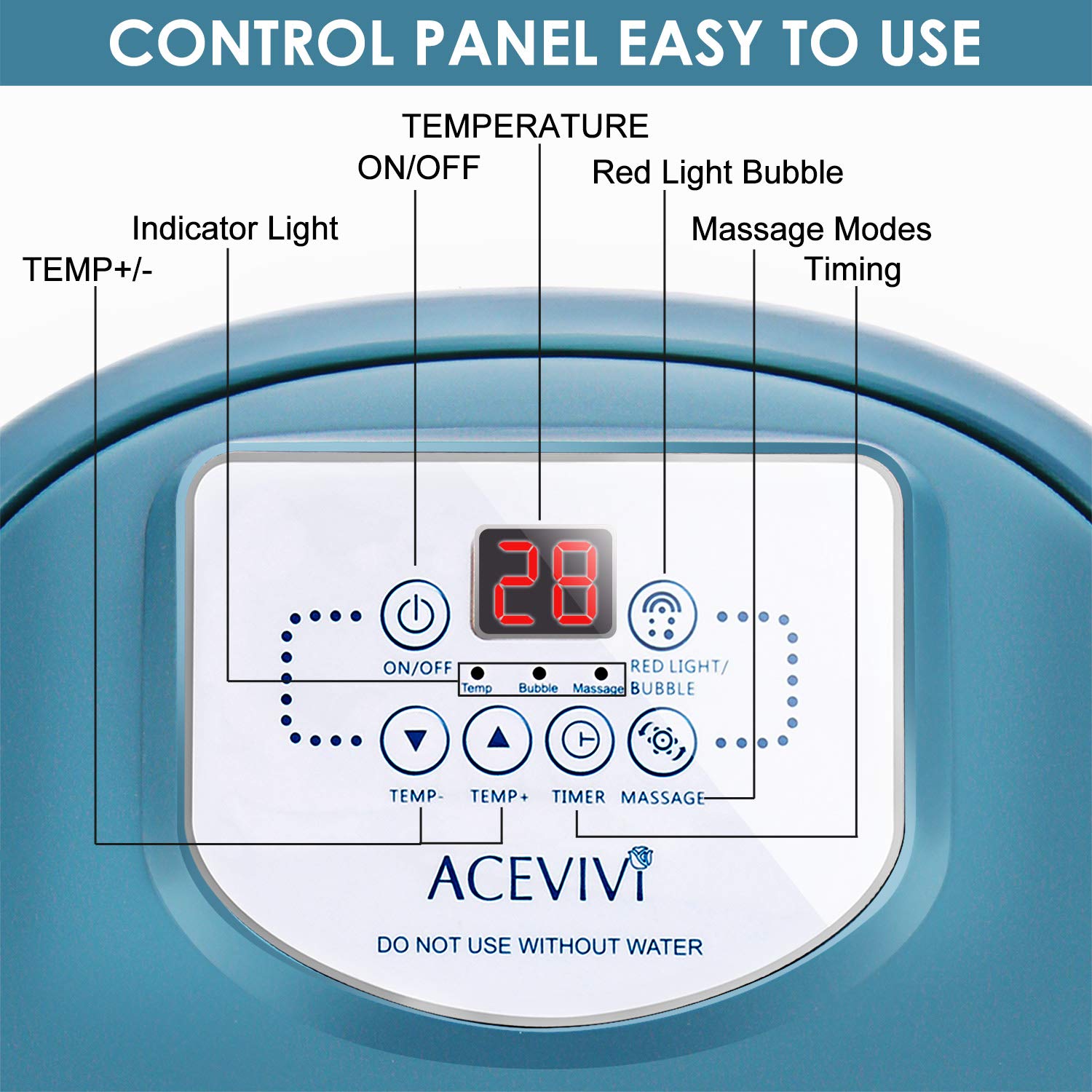 ACEVIVI Foot Spa Bath Massager with Heat, 16 Motorized Shiastu Massage Rollers, 2 Maize Massage Rollers, Foot Stone, Bubbles, Adjustable Time & Temp, Red Light, Multi-Modes Pedicure Soaking Tub: Health & Personal Care