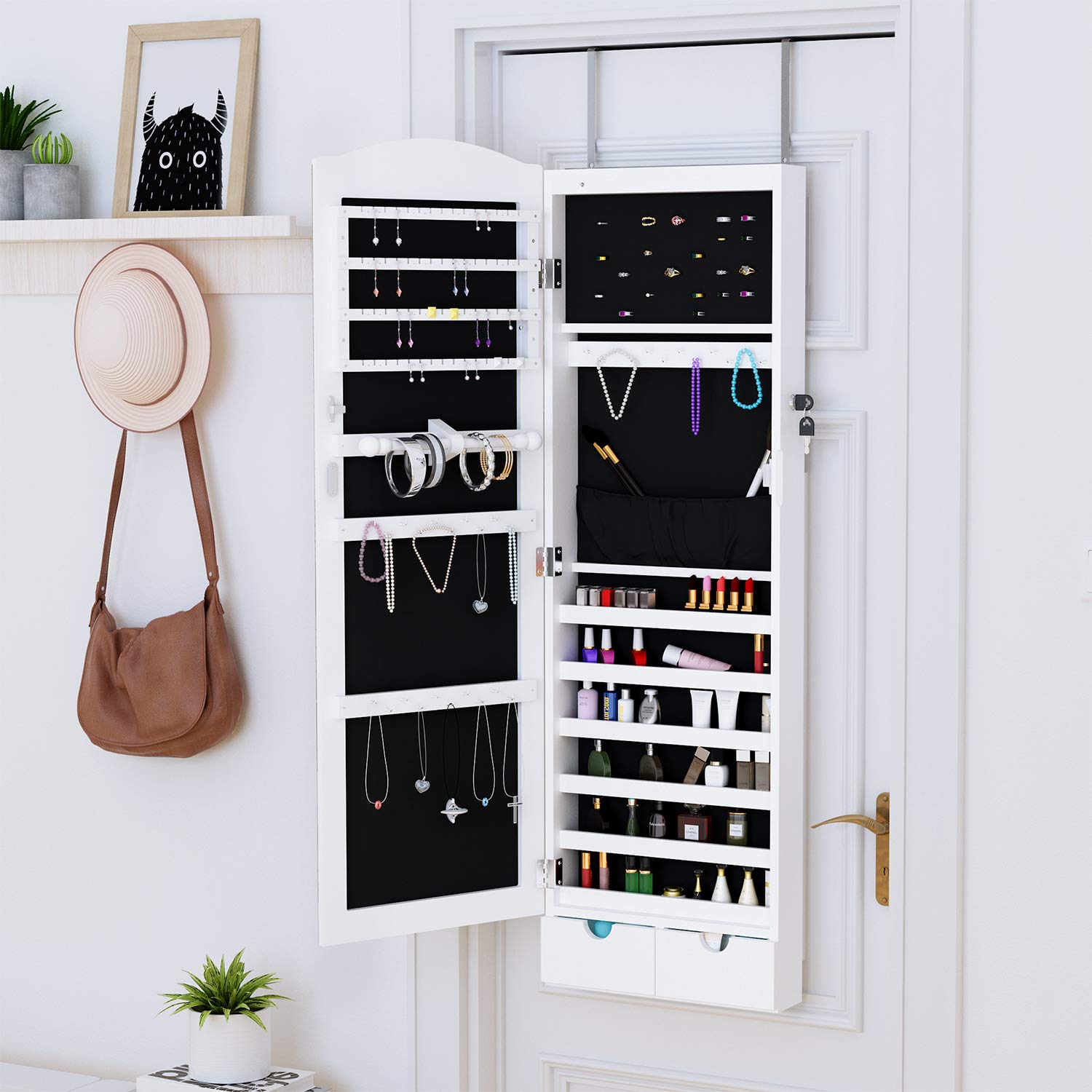 Armarios con espejo 10 LED y 2 cajones con Espejo sin Marco Montado en