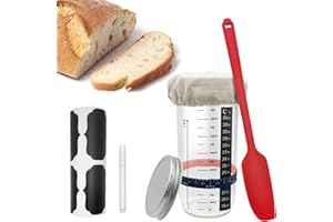 MFBJXC Sourdough Starter Jar-24oz Sourdough Starter Kit with Date Marked Feeding Band,Thermometer,Cloth Cover,Metal Lid,Sourdough Starter Container-Sourdough Bread Baking Supplies