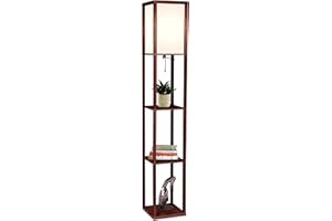 Brightech Maxwell - Modern Shelf Floor Lamp with Lamp Shade and LED Bulb - Corner Display Floor Lamps with Shelves for Living Room, Bedroom and Office - Havana Brown