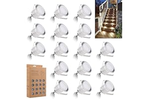 JUABREY Recessed LED Deck Light Kits 16 Pack, IP67 Waterproof Outdoor Landscape In-ground Lighting, 12V Low Voltage Deck Lighting for Garden,Yard,Patio,Step,Stair,Floor Decoration.