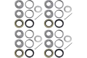 GREPSPUD 4 Sets for 1'' Axle Trailer Hub Bearings Kits, L44643 / L44610 Bearings Set with D-style Spindle Tang Washers, 12192TB 15192TB Grease Seals, Cotter Pins for 2000-2200 lbs BT8 Straight Spindle
