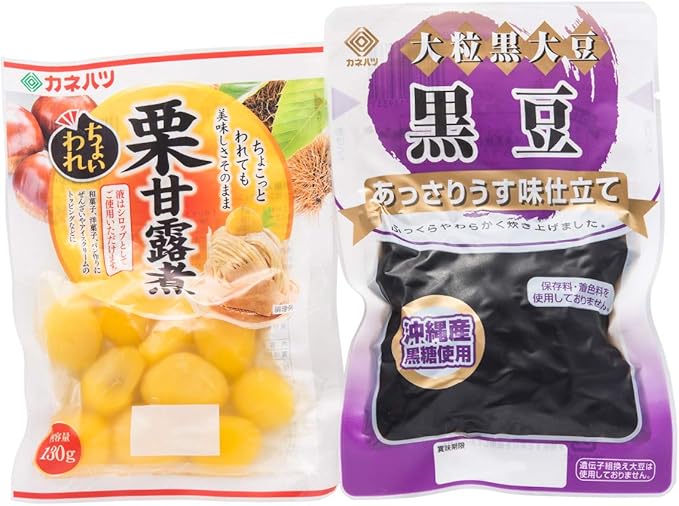 Amazon ちょいわれ栗甘露煮 大粒黒大豆黒豆セット ちょいわれ栗甘露煮130g 1 大粒黒大豆黒豆180g 1 ポスト投函便配送 カネハツ食品株式会社 惣菜 通販