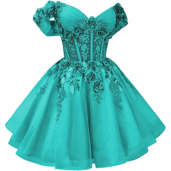Amazon.com: 3D Flowers Homecoming Dresses for Teens Sparkly Tulle Short  Prom Dress Off Shoulder Ball Gown DAMA Dresses for Quinceanera Aqua,US2 :  Clothing, Shoes & Jewelry