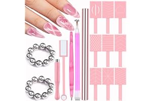 JFIYUOMCI Nail Magnet Tool (Pink Set), 34pcs Cat Eye Magnet for Nails, 3d Magnetic Gel Nail Polish Magnet Wand, Strong Magnets Manicure Tool for Nail Design DIY Nail Art Accessories