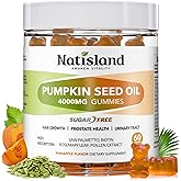 NATISLAND Pumpkin Seed Oil Gummies with Saw Palmetto, Cold Pressed Pumpkin Seed Oil Supplement for Hair Growth, Prostate Health & Urinary Tract Support, Sugar Free, Vegan Pineapple Flavor, 60 Count