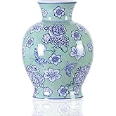 YJSQOEOE Vintage Chinoiserie Floral Ceramic Vase, Large Rustic Pottery Vases for Living Room, Entryway, Dining Table Centerpiece, Farmhouse Home Décor, Floor or Tabletop Flower Vase, (Green)