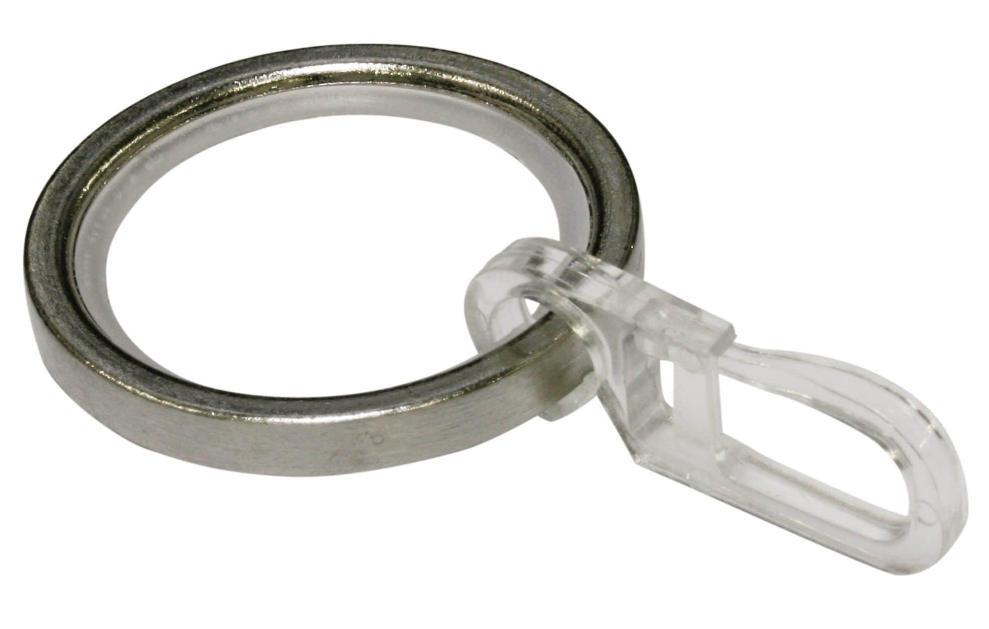 GARDINIA Curtain Rings for Curtain Rods with 20 mm Diameter, Gliding Inlay and Pleated Hooks Included, 6 Pieces, Chicago Series, 4 mm Width, Metal, Stainless Steel Finish